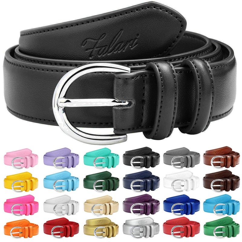 Falari Women Genuine Leather Belt Fashion Dress Belt With Single Prong Buckle 6028-Black-S - Image 1